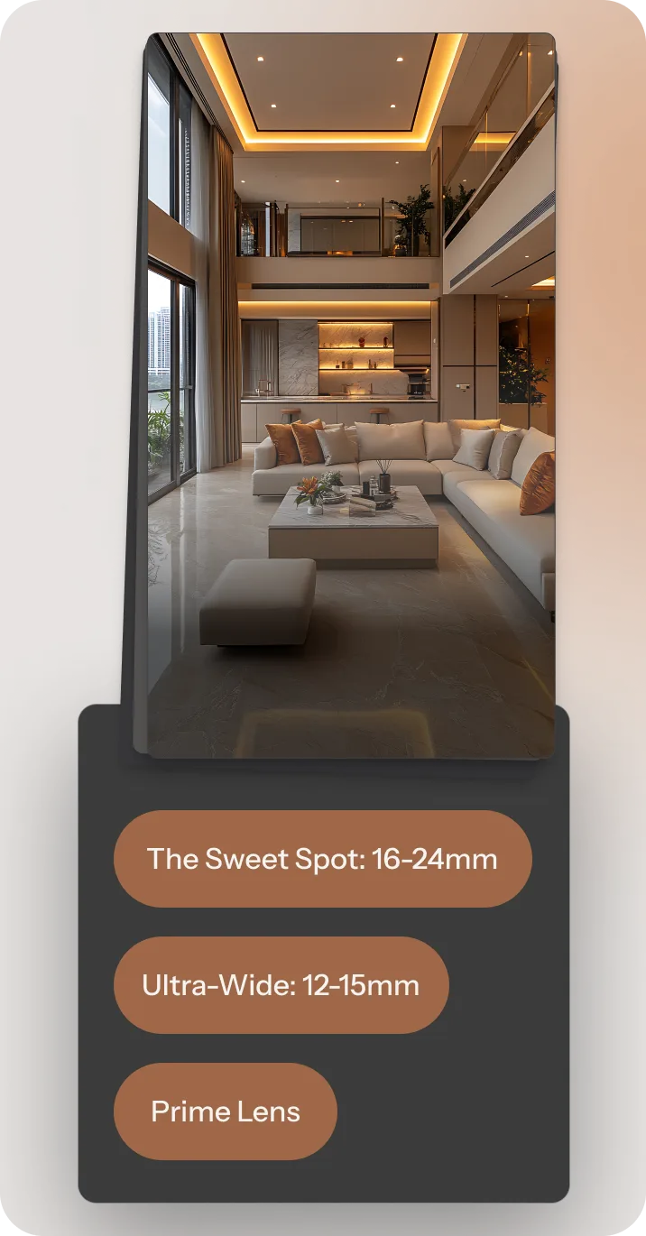 Best lens for real estate photography comparison showing focal length options for interiors.