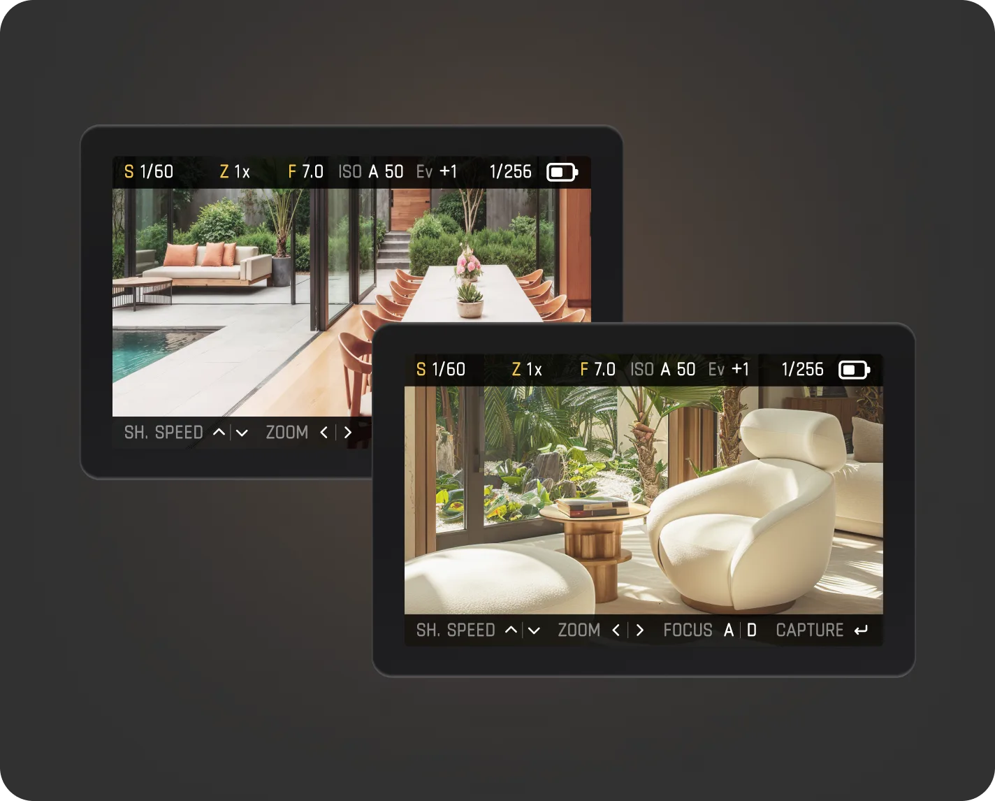 Best lens for real estate photography comparison showing camera settings for interior shots.