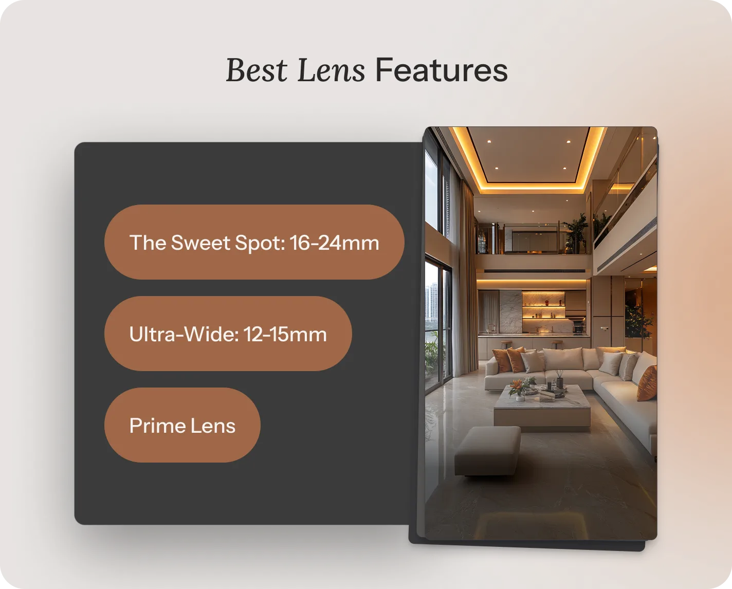 Best lens for real estate photography comparison showing focal length options for interiors.