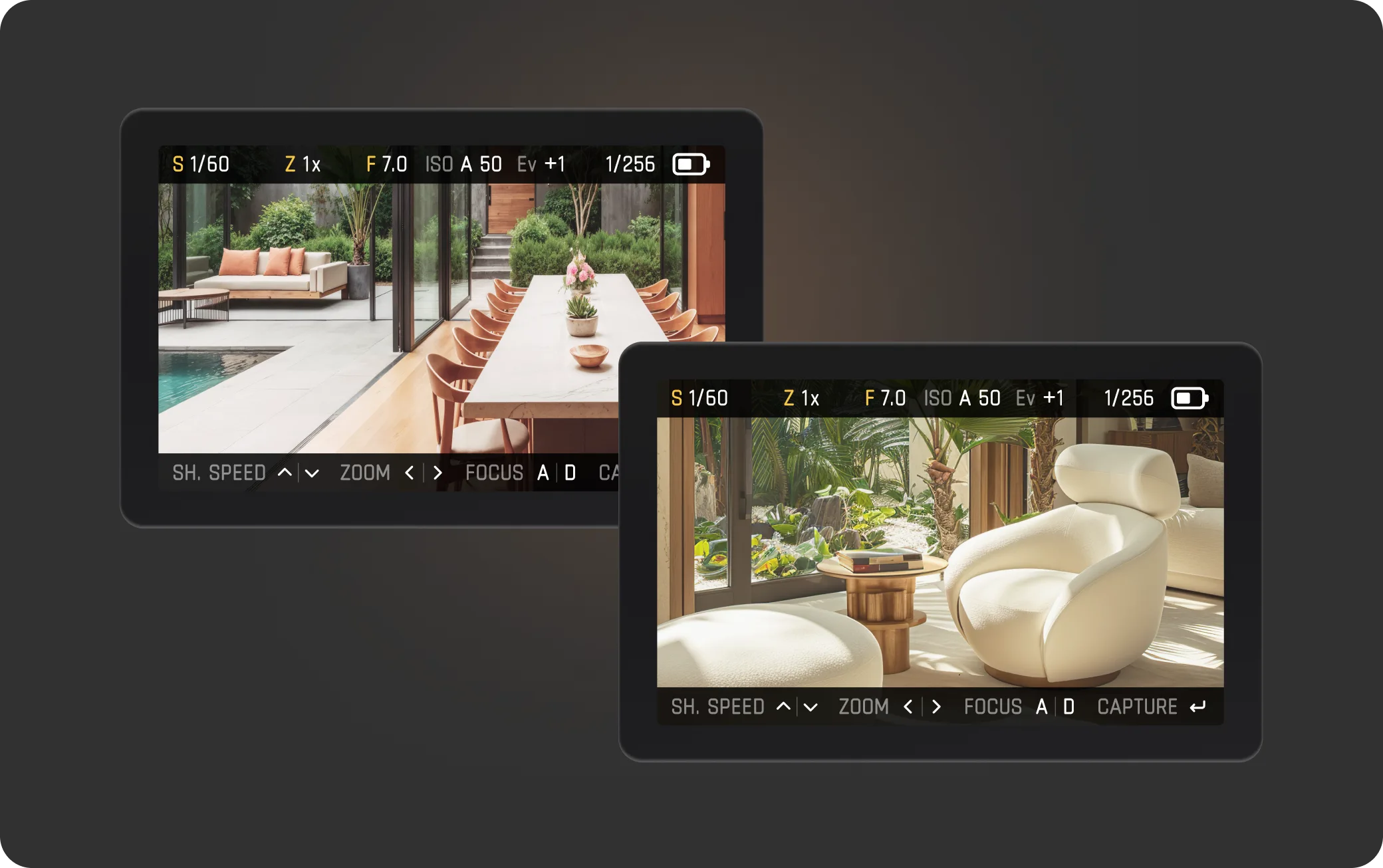 Best lens for real estate photography comparison showing camera settings for interior shots.