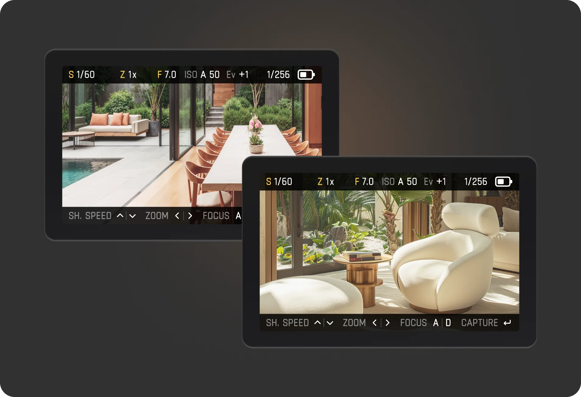 Best lens for real estate photography comparison showing camera settings for interior shots.