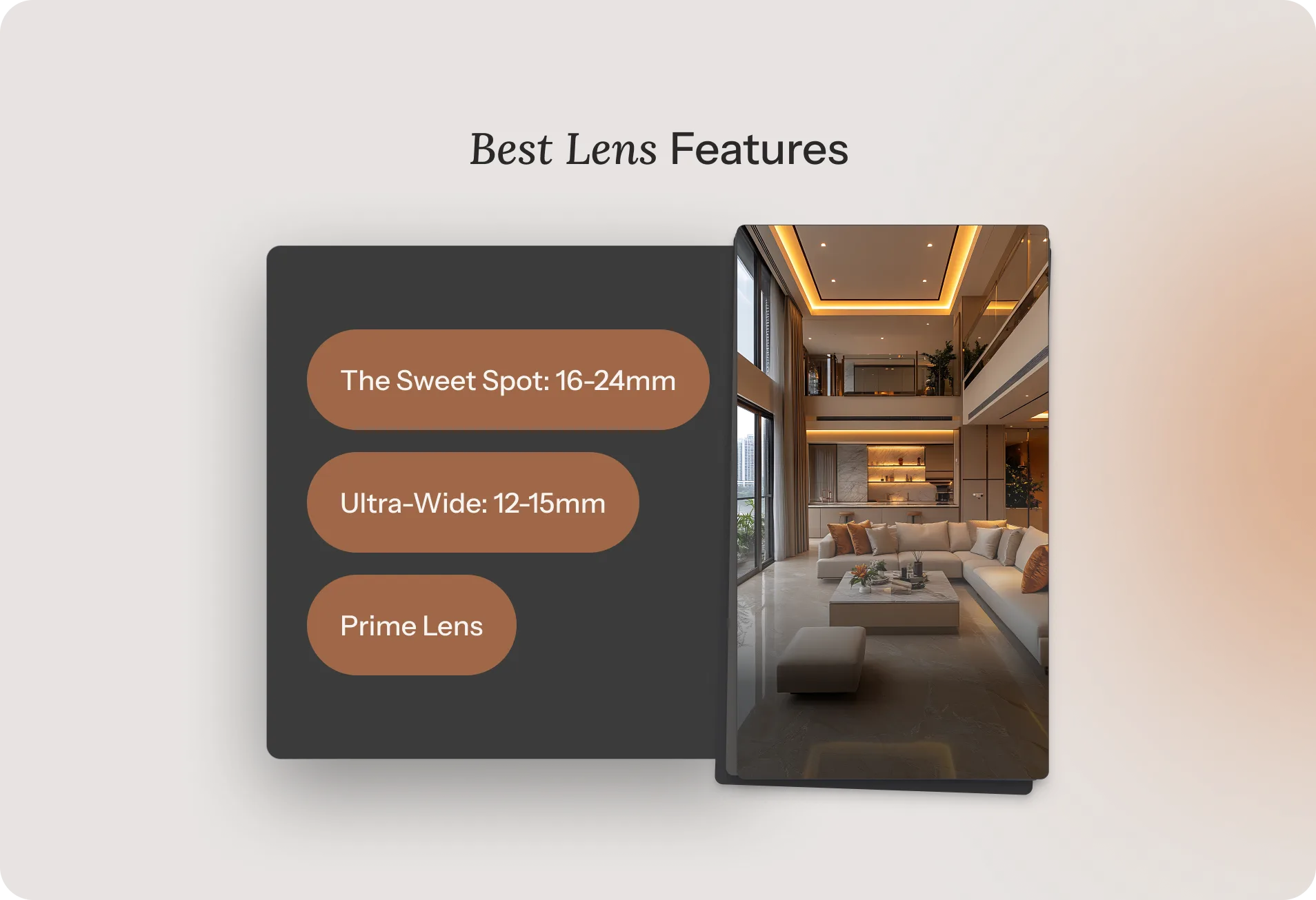 Best lens for real estate photography comparison showing focal length options for interiors.