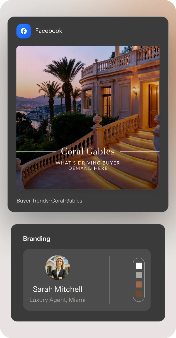 Create Social Media Ideas for real estate agents with branded posts on Facebook and Instagram.