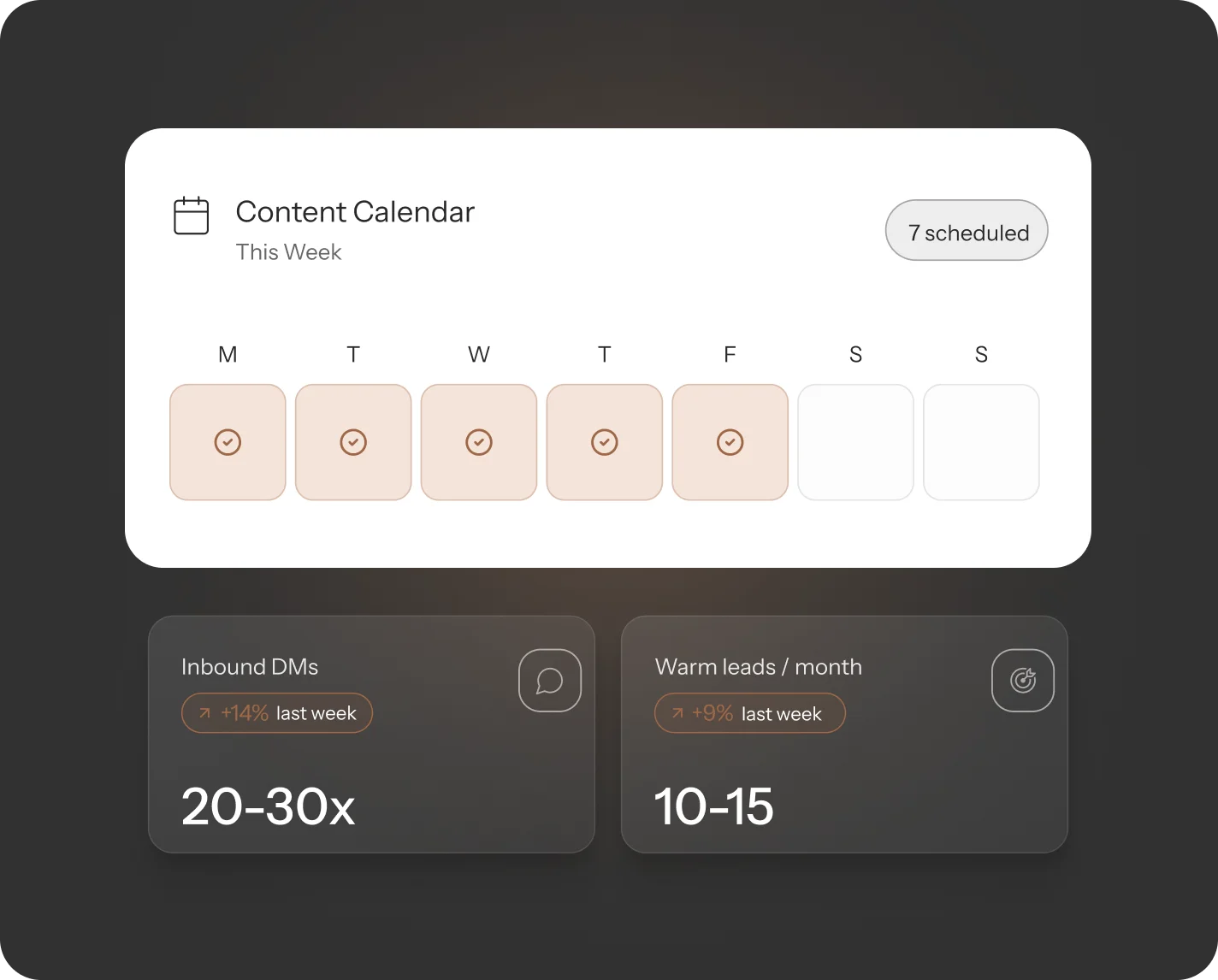 Create Social Media Ideas with a content calendar to track inbound DMs and warm leads.