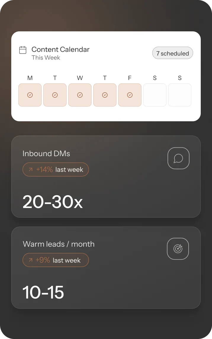 Create Social Media Ideas with a content calendar to track inbound DMs and warm leads.