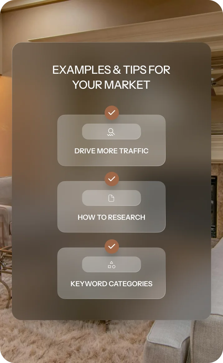 SEO Keywords tips for driving traffic, research, and categorizing keywords in a luxury market.