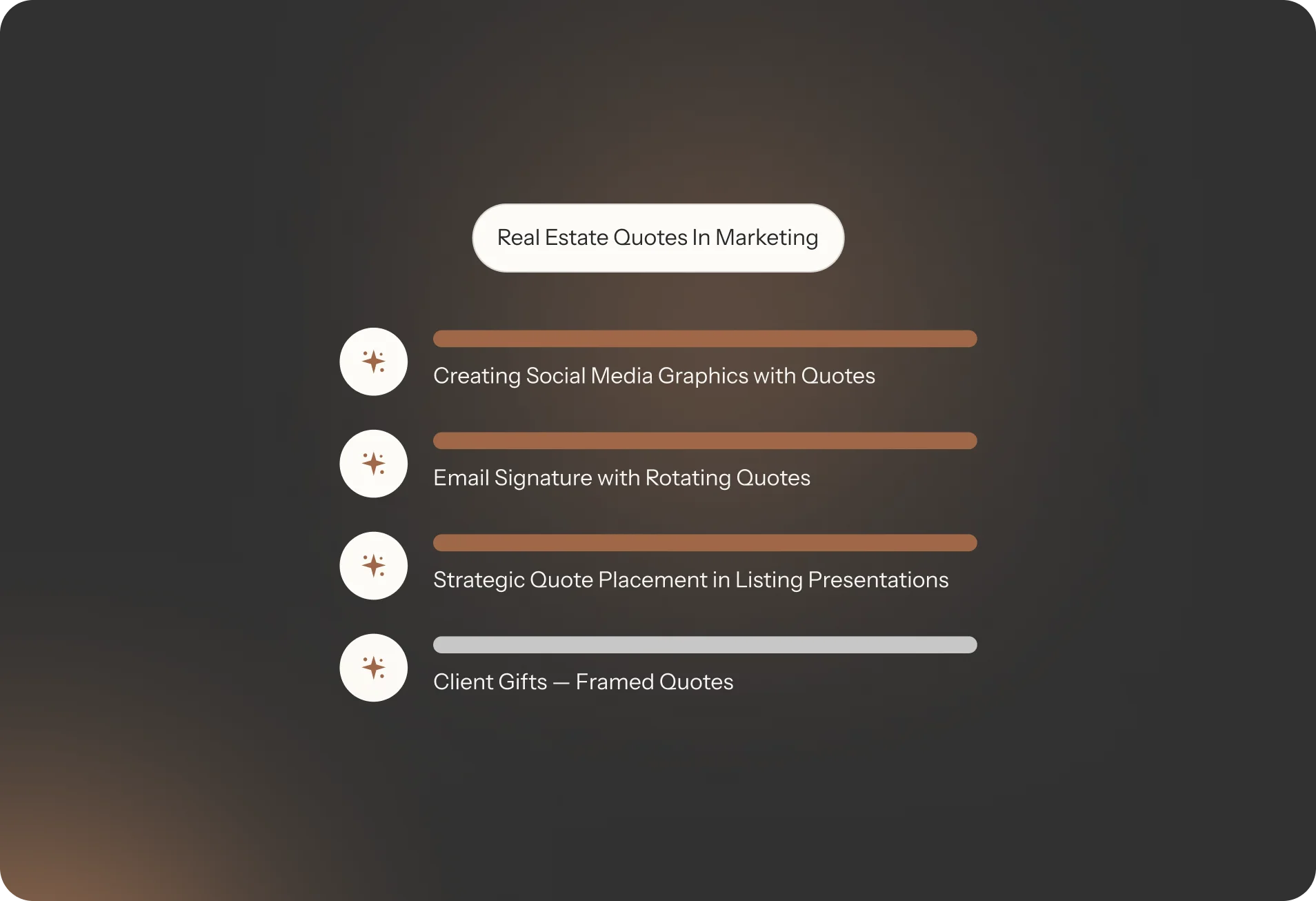 Real Estate Quotes in Marketing strategies, including social media graphics, email signatures, and client gifts.